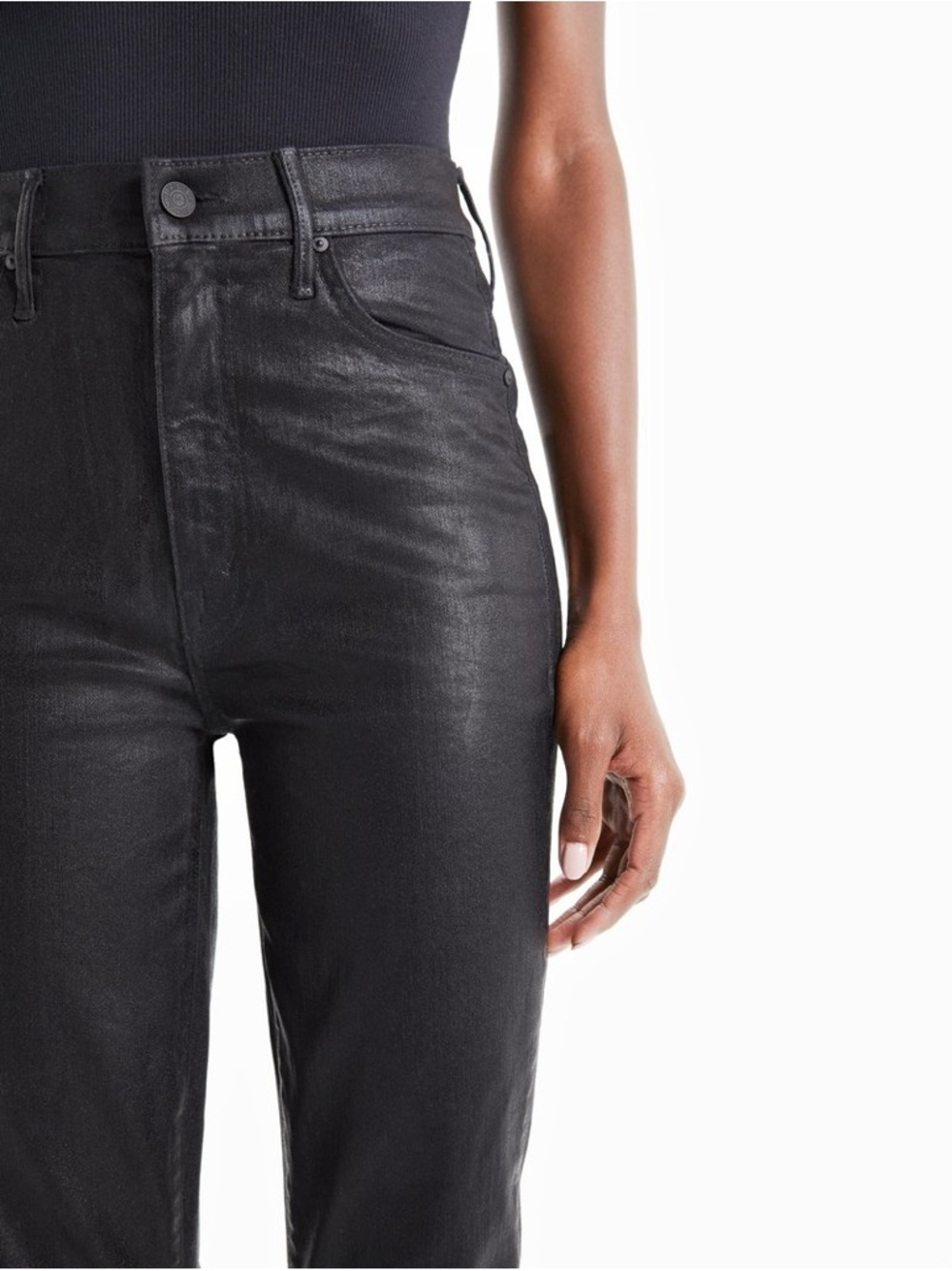 Mother The Swooner Ankle Wet Paint Black Coated High Rise Skinny Jeans‎ Size 25